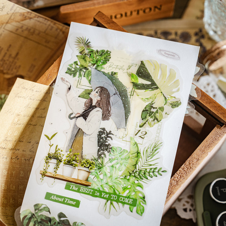 Green Plant Workshop PET Stickers for Art Journals