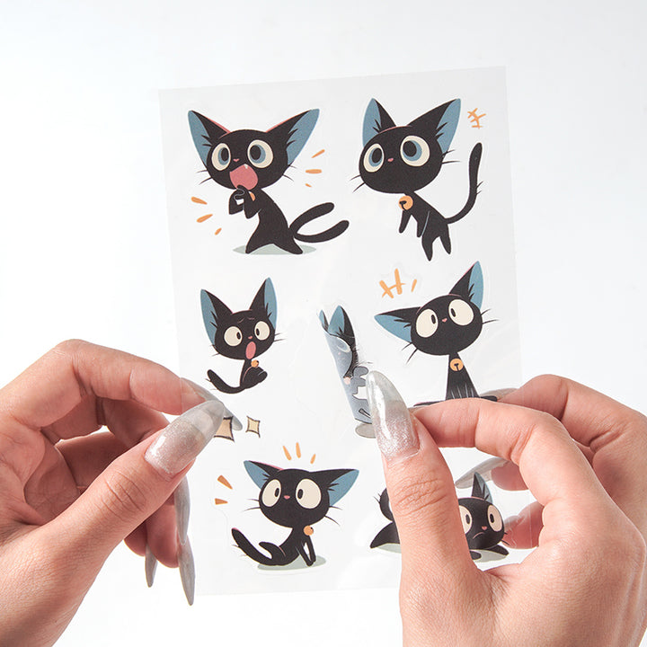 Hakimi Meow PET Black Cat Stickers for Scrapbooking