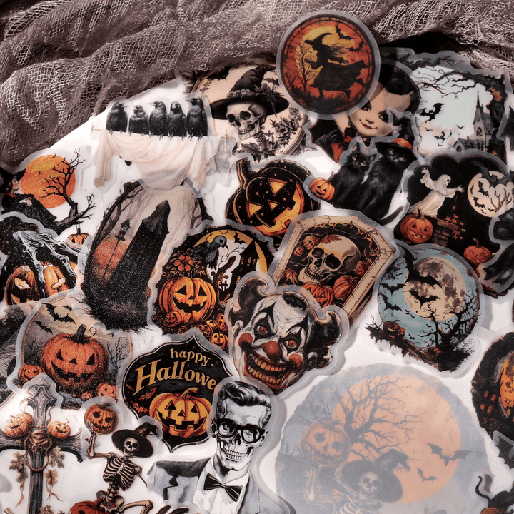 Halloween Sulphate Paper Stickers 65pcs Cute Retro