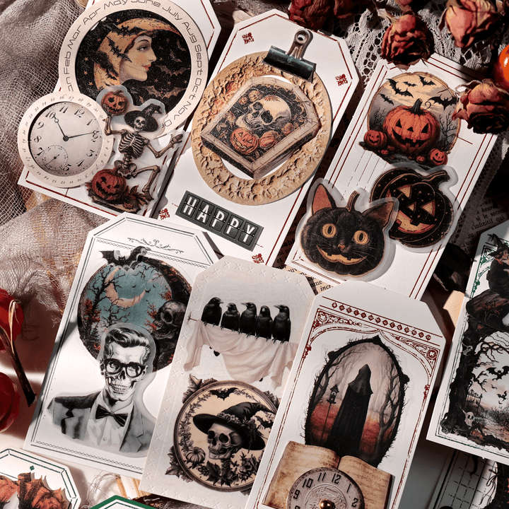Halloween Sulphate Paper Stickers 65pcs Spooky Elements