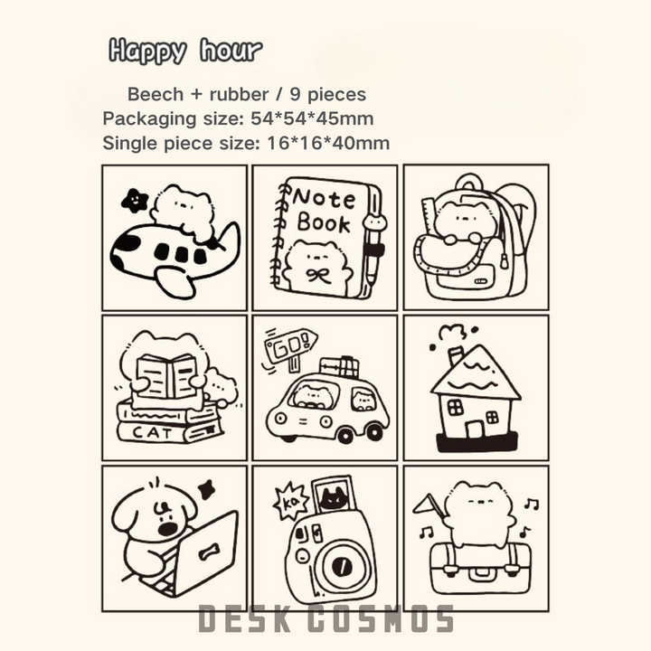 Happy Hour Wooden Cartoon Stamps Set for DIY Journal Crafting