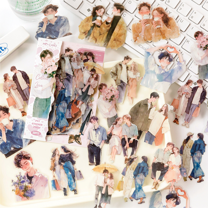Happy Live Series PET Stickers Female Character Love Romance Scrapbook Stickers Romantic Stickers