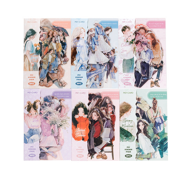 Happy Live Series PET Stickers Female Character Love Romance Scrapbook Stickers Vintage Stickers