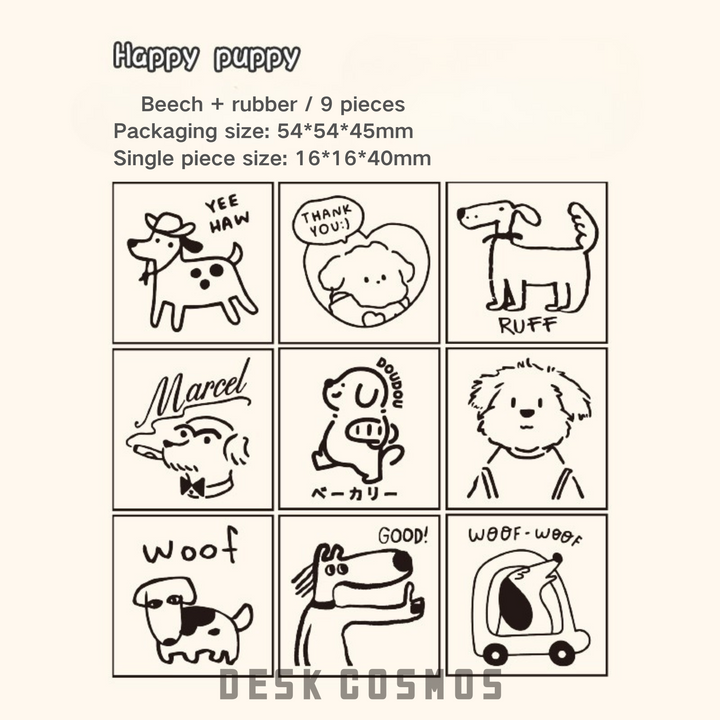 Happy Puppy Small Town Market Wooden Stamps Set