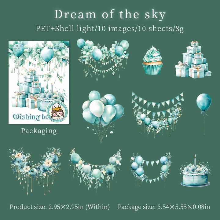 High-Quality Birthday Cake Gift Balloon PET Stickers for Planner Dream of the sky