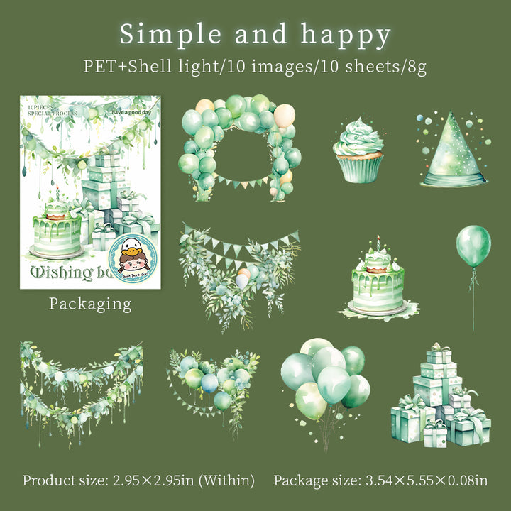 High-Quality Birthday Cake Gift Balloon PET Stickers for Planner Simple and happy