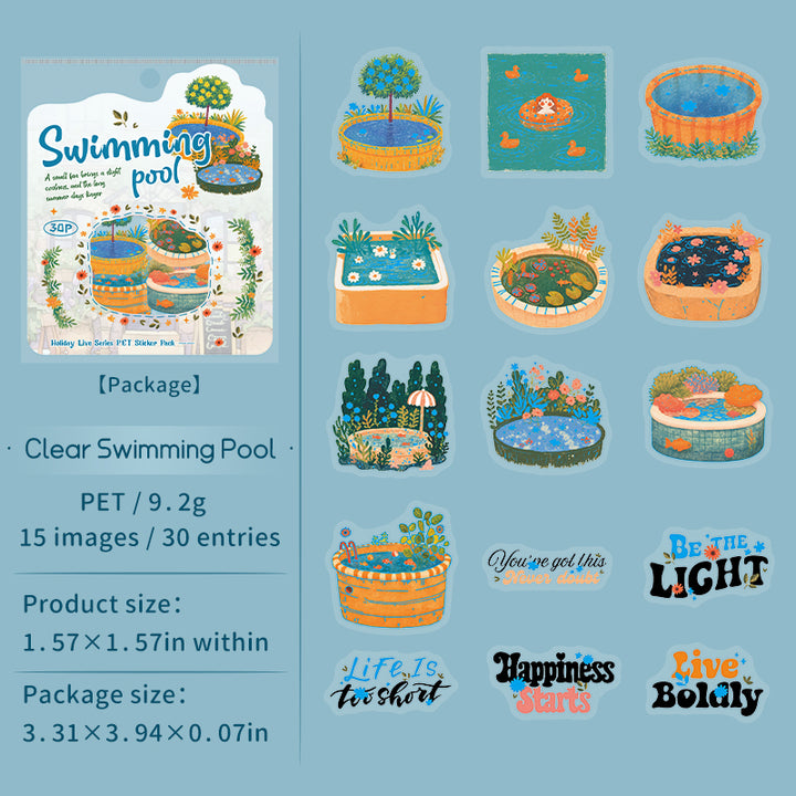Holiday Facts Series Clear Swimming Pool Gold Foil Stickers Water Life Stickers