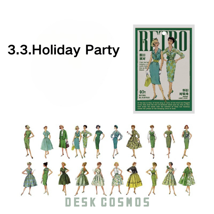 Holiday Party Retro Character Washi Sticker - Vintage Fashion for Journal