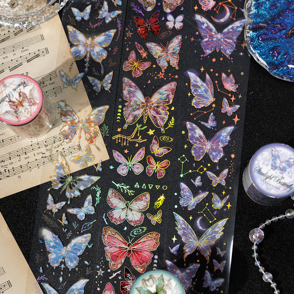 Ice Crystal Butterfly Romance PET Tapes Collage Adhesive