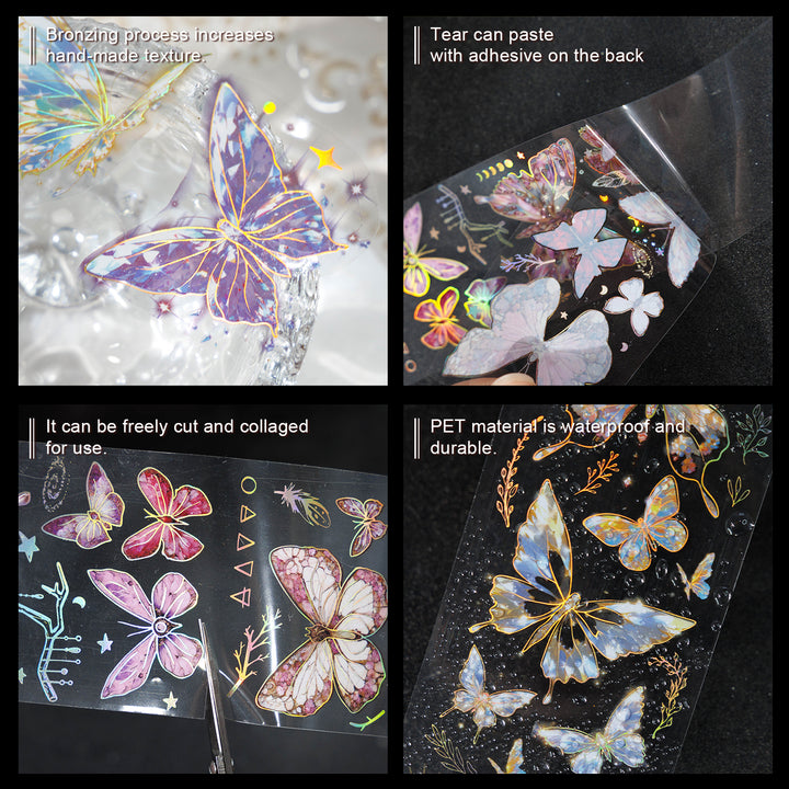 Ice Crystal Butterfly Romance PET Tapes For Journaling