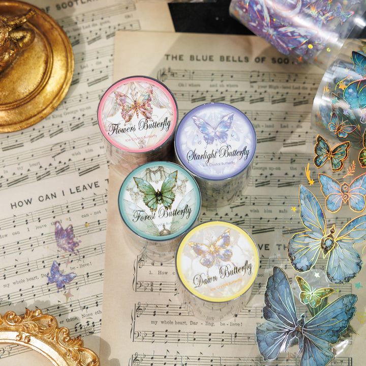 Ice Crystal Butterfly Romance PET Tapes For Scrapbooking