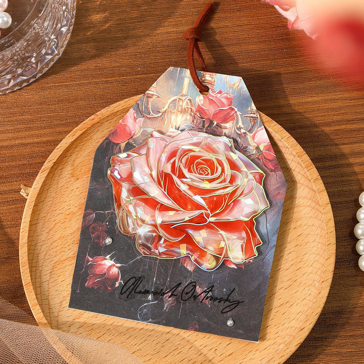 Ice Crystal Rose Series Shell Light Journaling PET Stickers