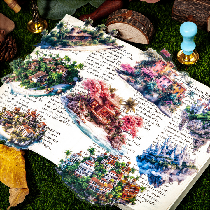 Island Series PET Stickers Floating City Magical Travel
