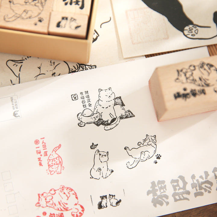 Japanese Chubby Cat Stamp Set 12 Pcs Journal Decoration DIY Stamps