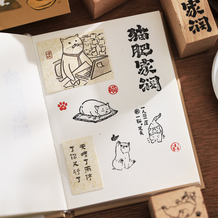 Japanese Chubby Cat Stamp Set 12 Pcs Used in Journal Decoration for DIY Craft Projects