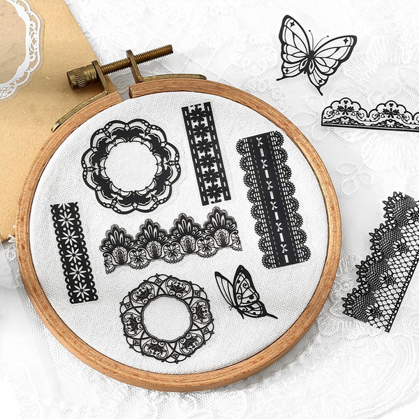 Lace Border Series Elegant PET Stickers Retro