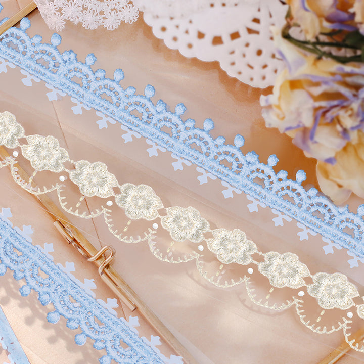Lace Border Tape Displaying Knitted Daisy and Blue Sky Dance Styles