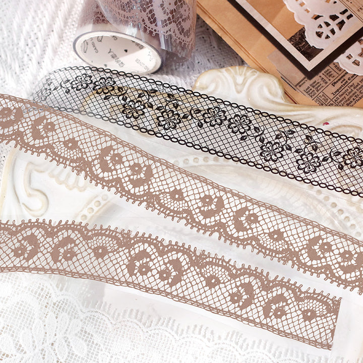 Lace Border Vintage Knitted PET Tape Displaying Dark Rose Style