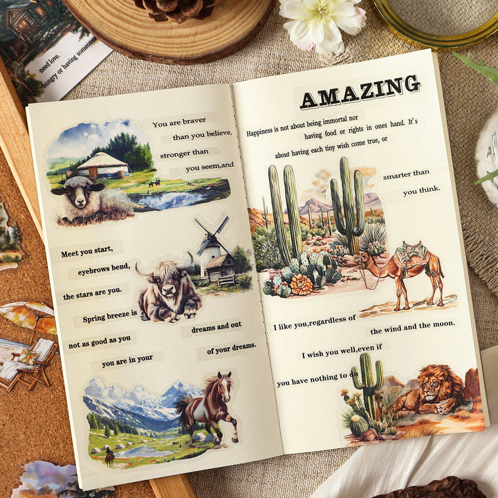 Light and Letterhead PET Stickers Forest Motif for Scrap Collage