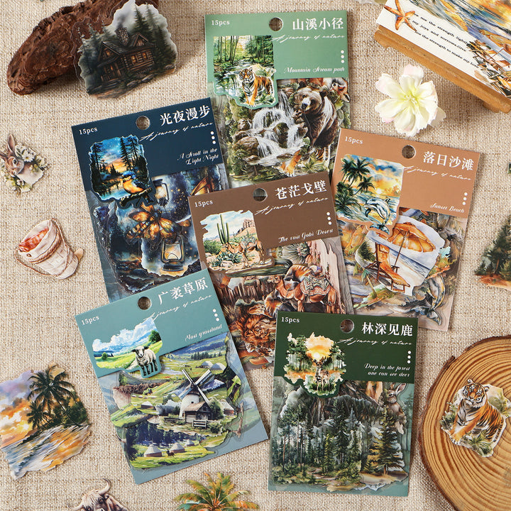Light and Letterhead PET Stickers Nature Illustration for DIY Pages