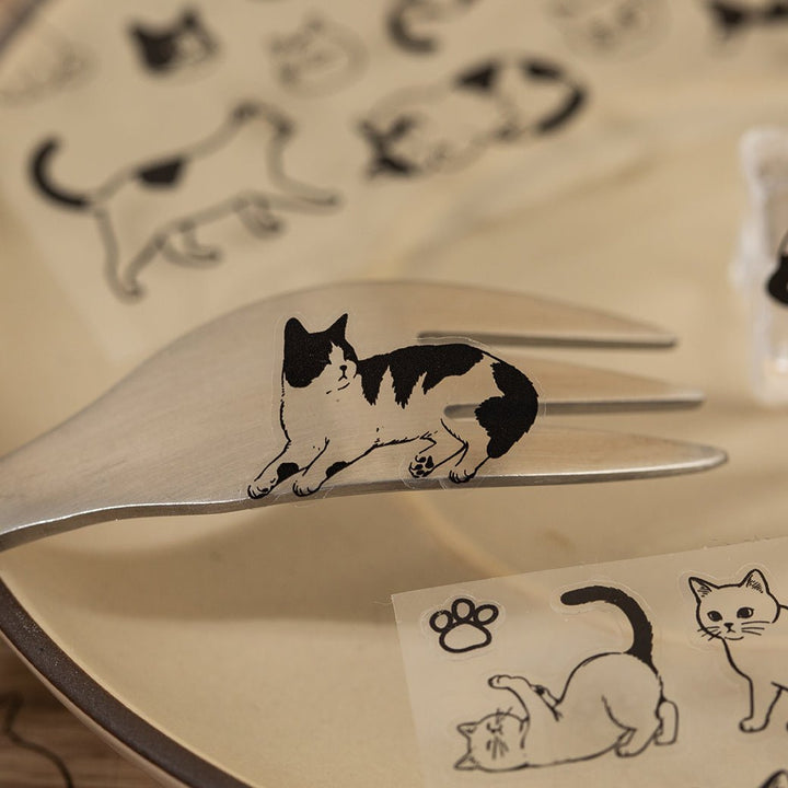 Line Cat Cute PET Stickers Suitable for Phone Case Decoration