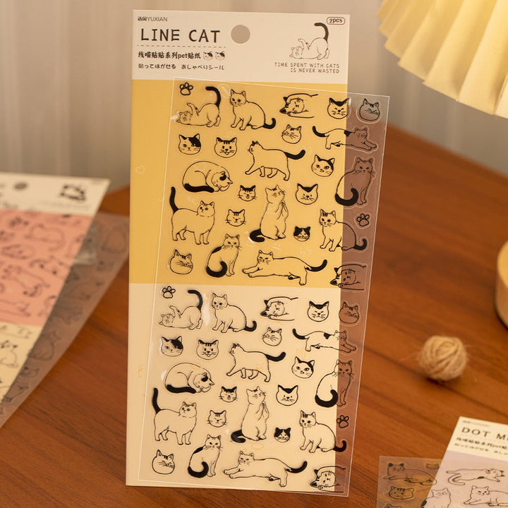 Line Cat Sweet Animals PET Stickers Journal Supplies