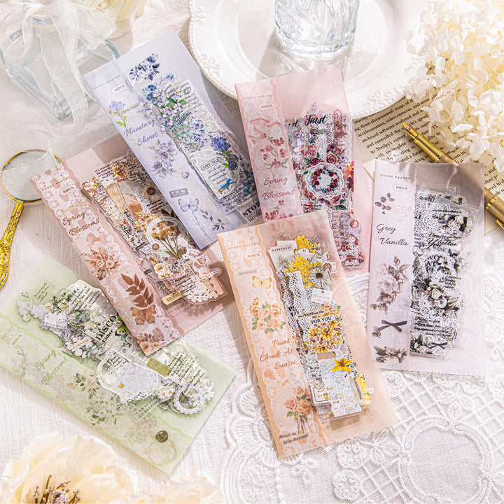 Love Spread Series PET Stickers Floral Lace Retro Stickers Collage
