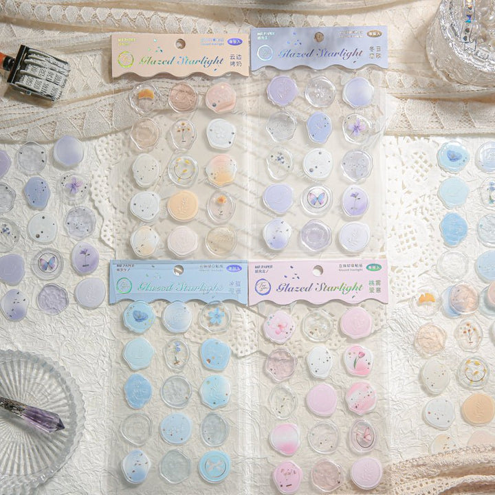 Luminous Starry Series Stamp Epoxy Stickers for Journal Decoration