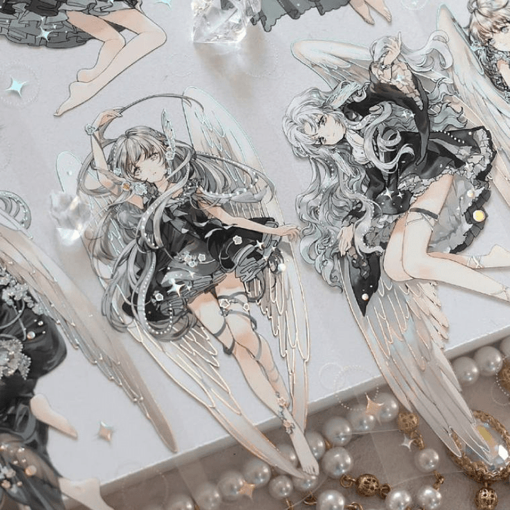 Magical Girl PET Tape Black Caddy Wings Comic Style Battle Angel