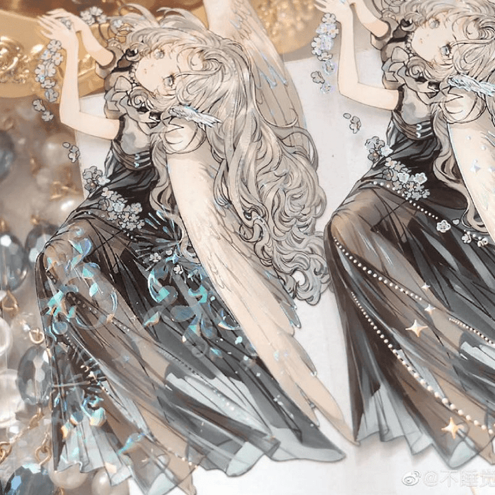 Magical Girl PET Tape Black Caddy Wings Comic Style Elegant Design