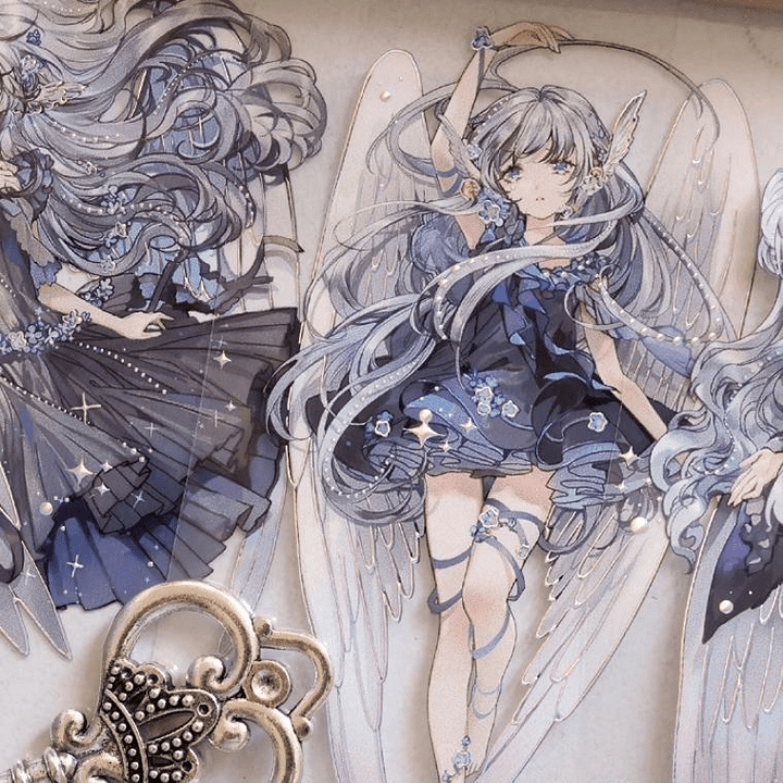 Magical Girl PET Tape Black Caddy Wings Comic Style Fantasy Theme