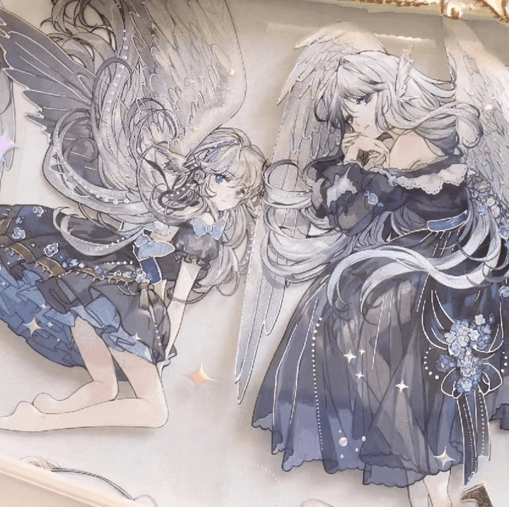 Magical Girl PET Tape Black Caddy Wings Comic Style Gothic Art