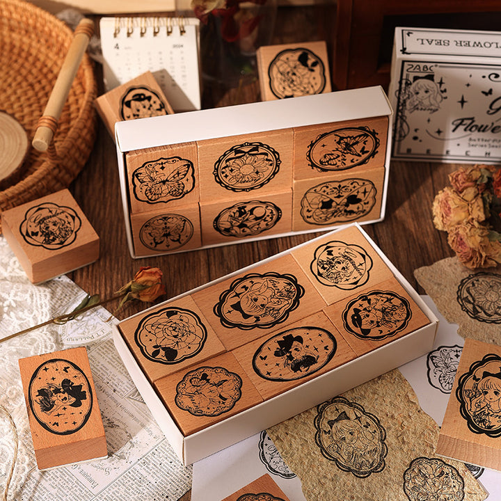 Maiden Flower Stamp Set for Creative Journal DIY Decoration and Collage