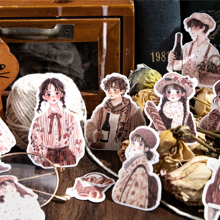 Manga Style Planner Stickers with Vintage Collage Elements