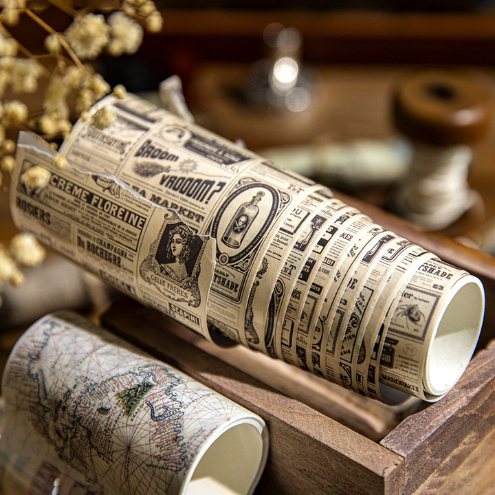 Vintage English Text Letter Map Basic Washi Tape Display of the Design on the Tape