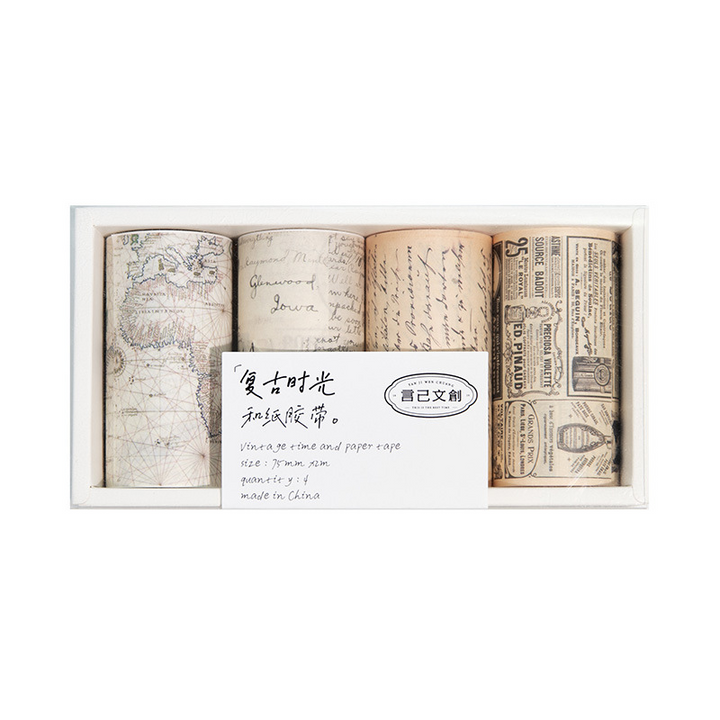 Vintage English Text Letter Map Basic Washi Tape Display with White Background Design