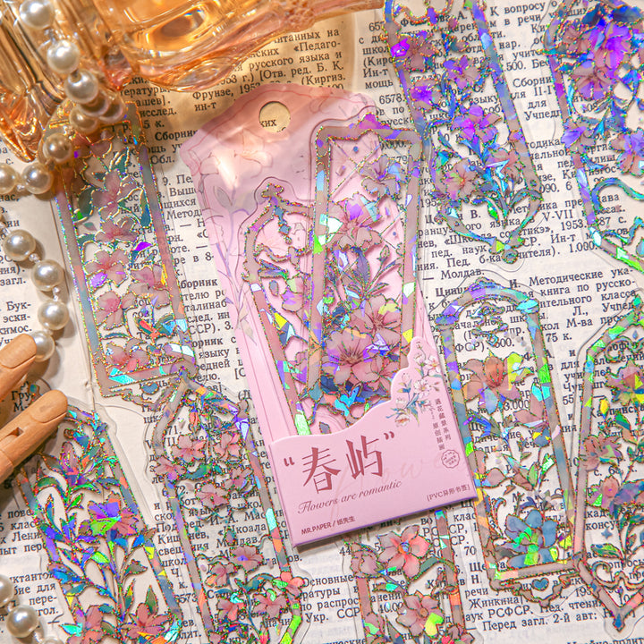 Meet Flowers Hidden Scenery Floral Bookmark Laser Gold Stamping Shell Gloss Artistic Design