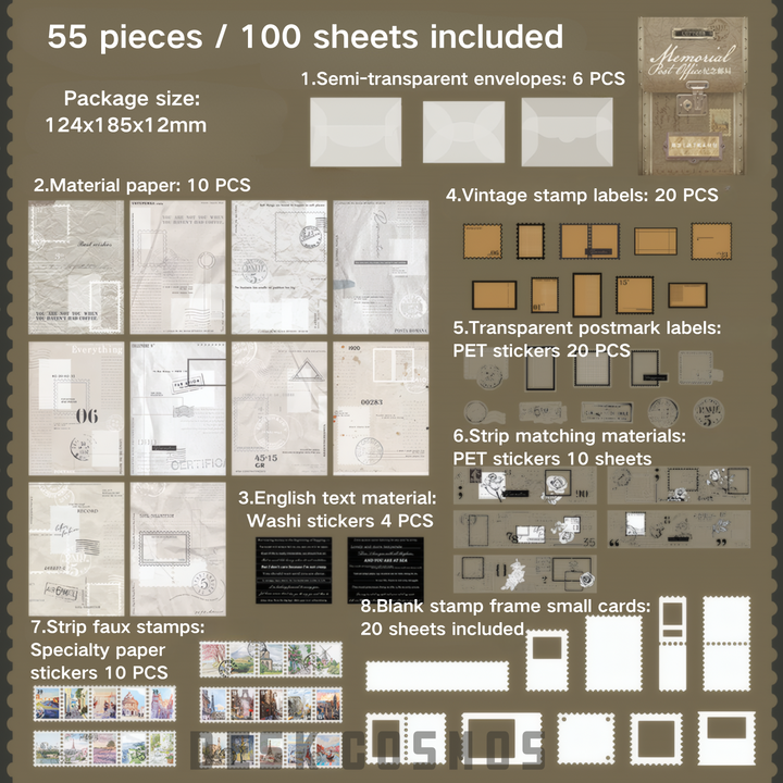 Memorial Post Office Vintage Washi Stickers Craft Paper Travel Journal Set