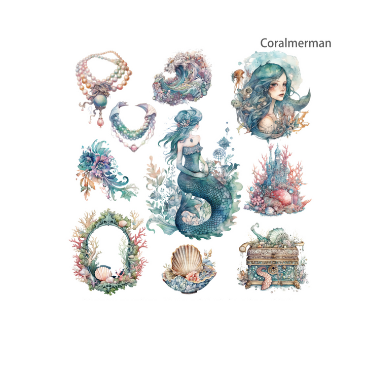 Mermaid Sea God Series Coral Merman Retro Ocean Stickers