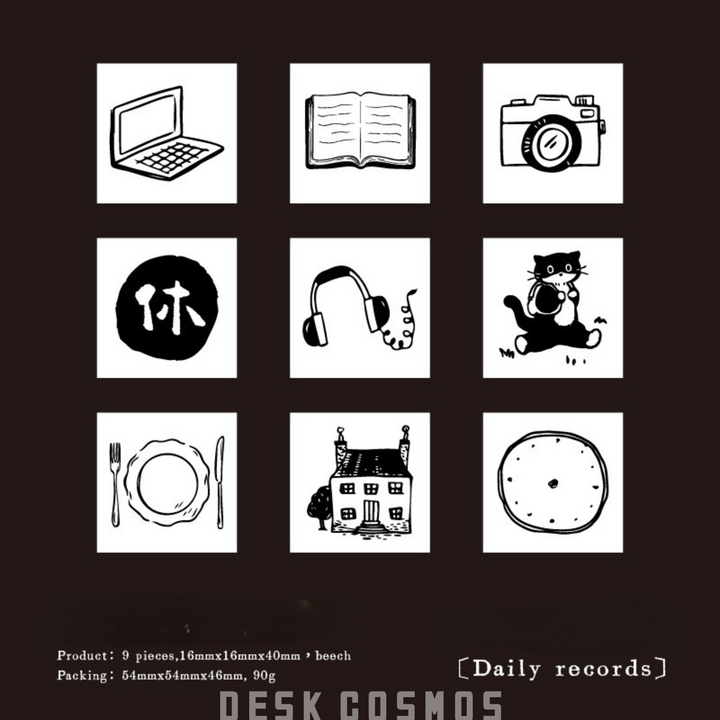 Mini Wooden Stamps Set with Daily Elements for DIY