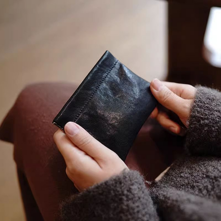 Minimalist Leather Organizer Black Small Retro Soft Leather Pouch