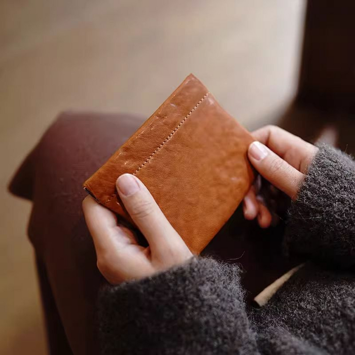 Minimalist Leather Organizer Caramel Small Vintage Coin Purse