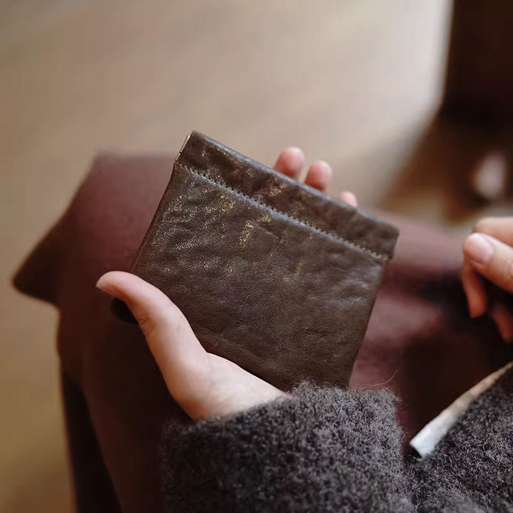 Minimalist Leather Organizer Olive Green Small Retro Style Pouch