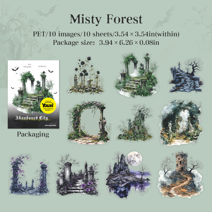 Abandoned City Misty Black Forest PET Stickers Fantasy