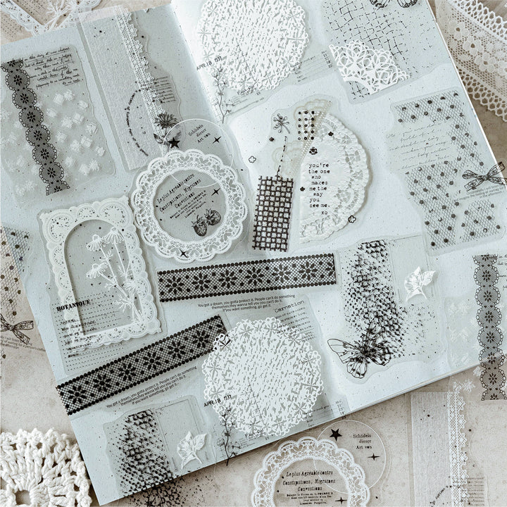 Misty Trace PET Stickers Border Coffee Lace Collection