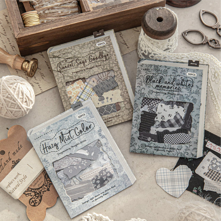 Mixed Material Stickers Fragmented Fabric Vintage Texture Aesthetic