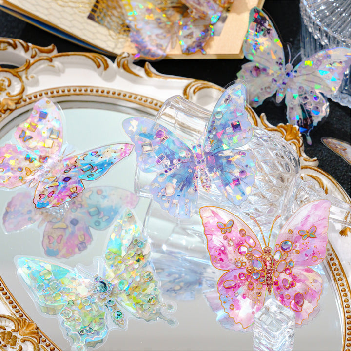 Moonlight Gem Butterfly Laser Stickers - Artistic Journal Decoration