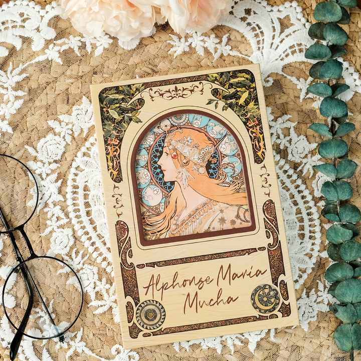 Mucha Illustration Series Trifold Notebook Magnetic Closure Retro Design