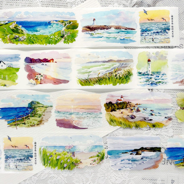 Natural Scenery PET Tapes Smoke Watercolor Coastal Scenery for DIY Decorations