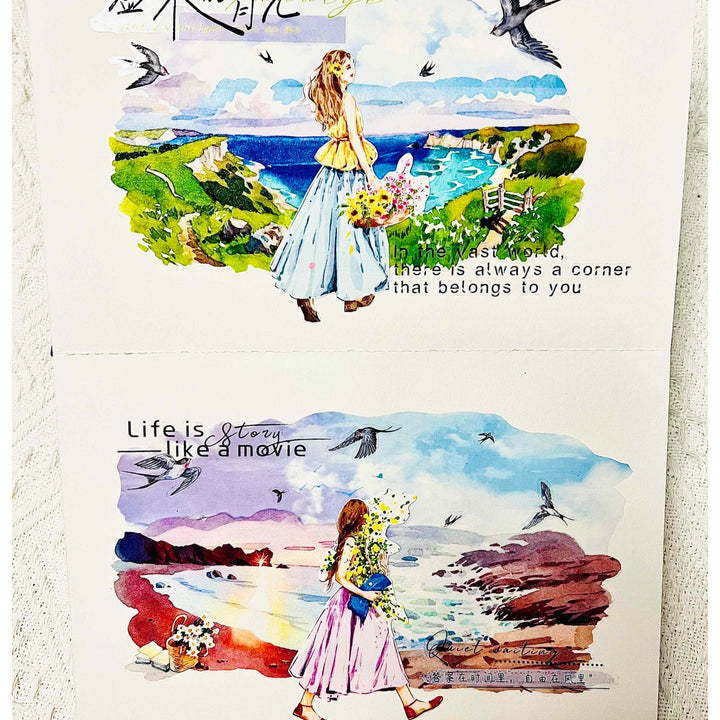 Natural Scenery PET Tapes Smoke Watercolor Coastal Theme for Journal Decoration